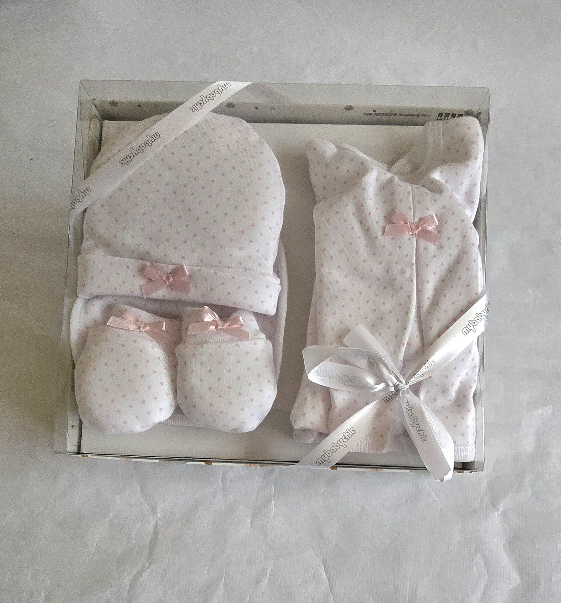 Conjunto de bebé de lunares rosa